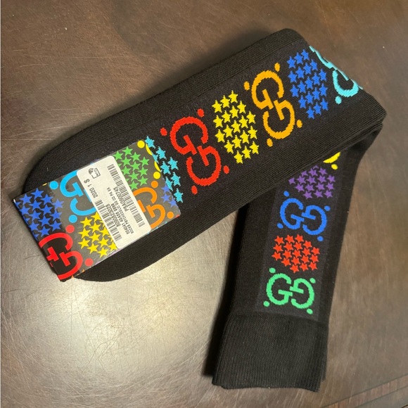New Authentic Gucci GG Psychedelic Multicolor Logo Socks Size S - Picture 4 of 11